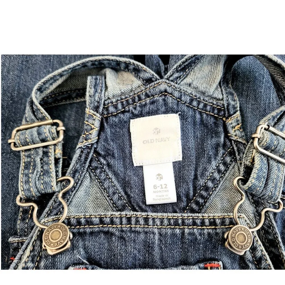 OLD NAVY Denim Blue Jean 100% Cotton Bib Overalls - Infant Boy's 6-12 Months